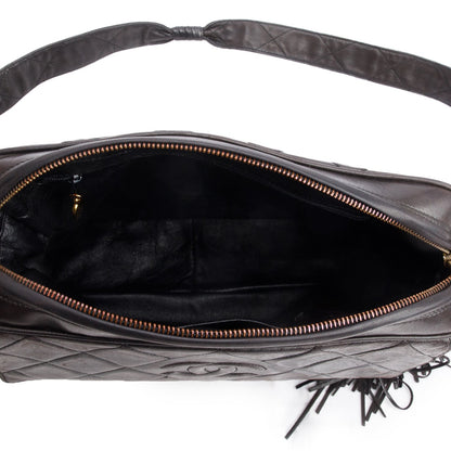 Chanel Vintage Black Lambskin Quilted CC Tassel Camera Bag