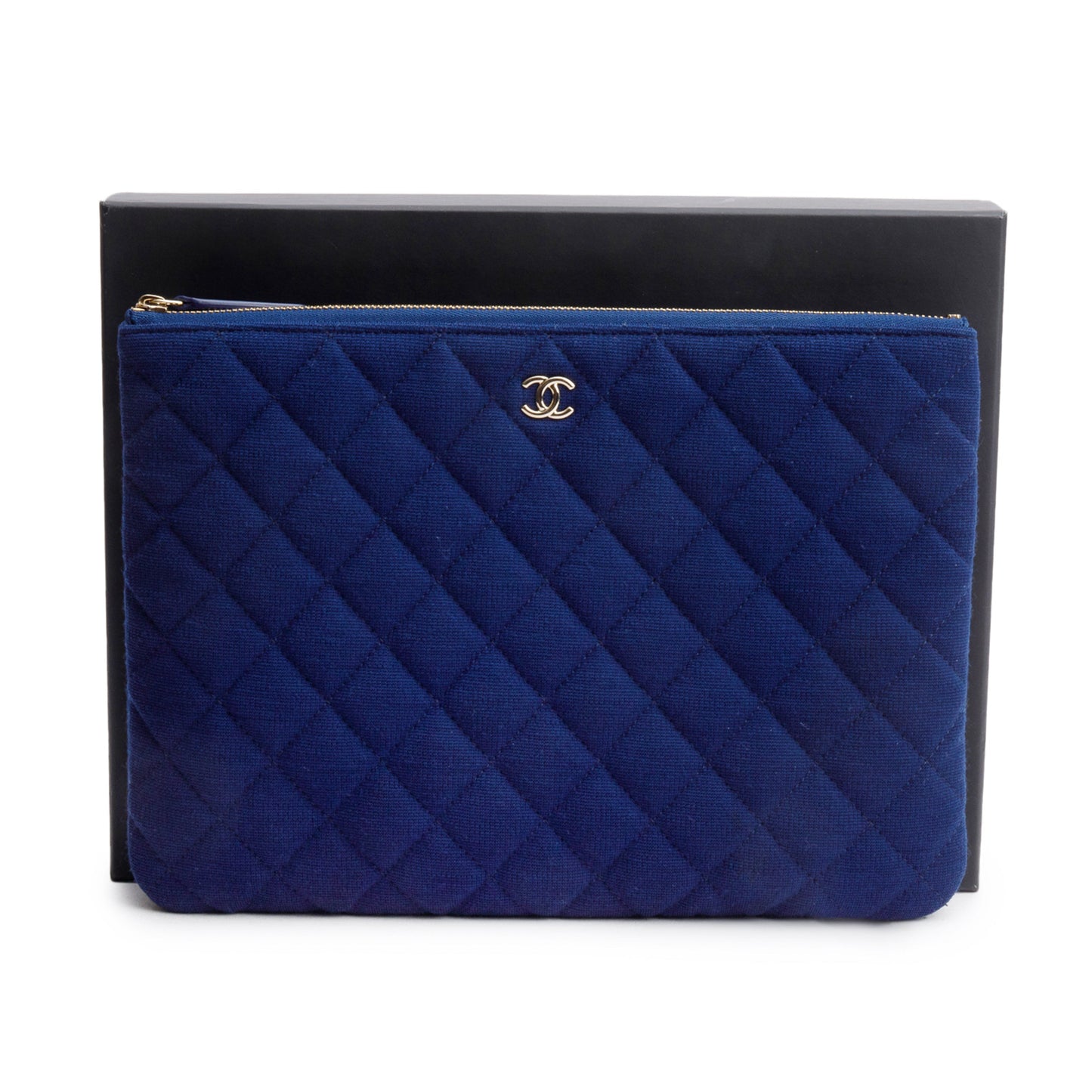 Chanel Blue Quilted Jersey O-Case Clutch