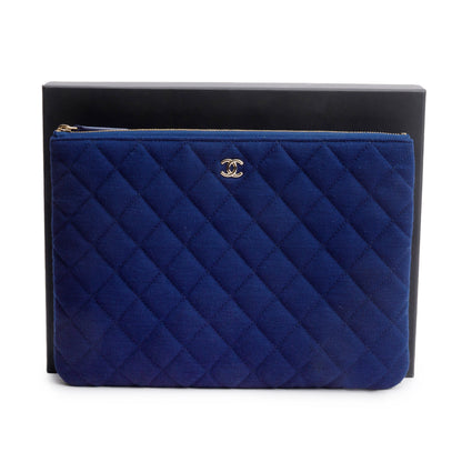 Chanel Blue Quilted Jersey O-Case Clutch