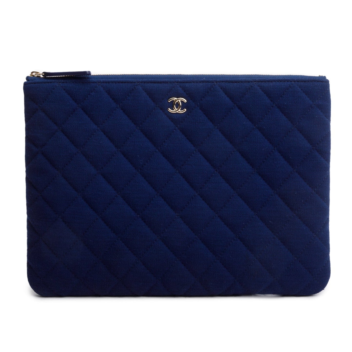Chanel Blue Quilted Jersey O-Case Clutch
