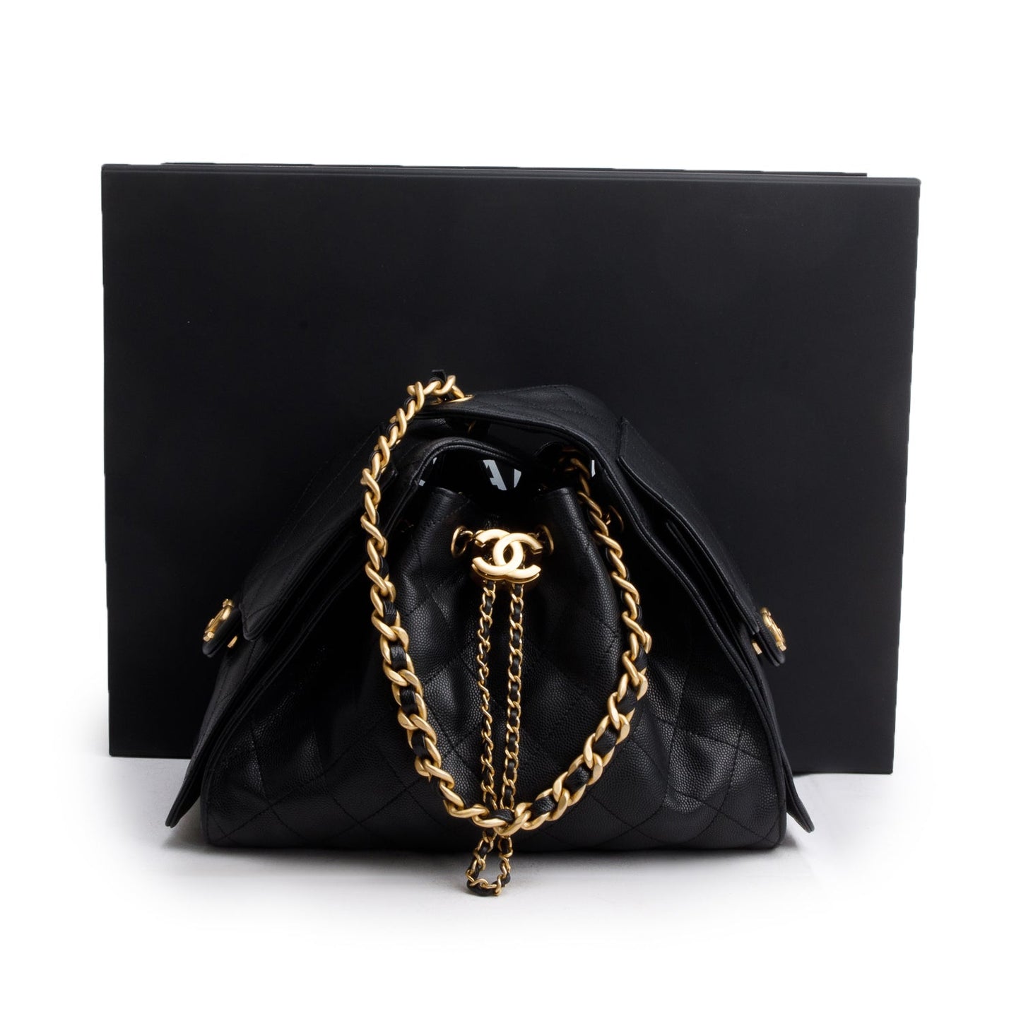 Chanel 2025 Black Caviar Leather 25 Small Bucket Bag