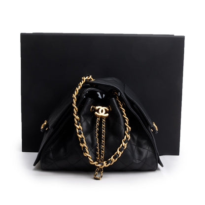 Chanel 2025 Black Caviar Leather 25 Small Bucket Bag