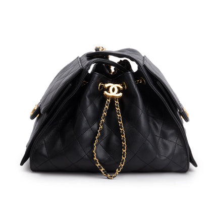 Chanel 2025 Black Caviar Leather 25 Small Bucket Bag
