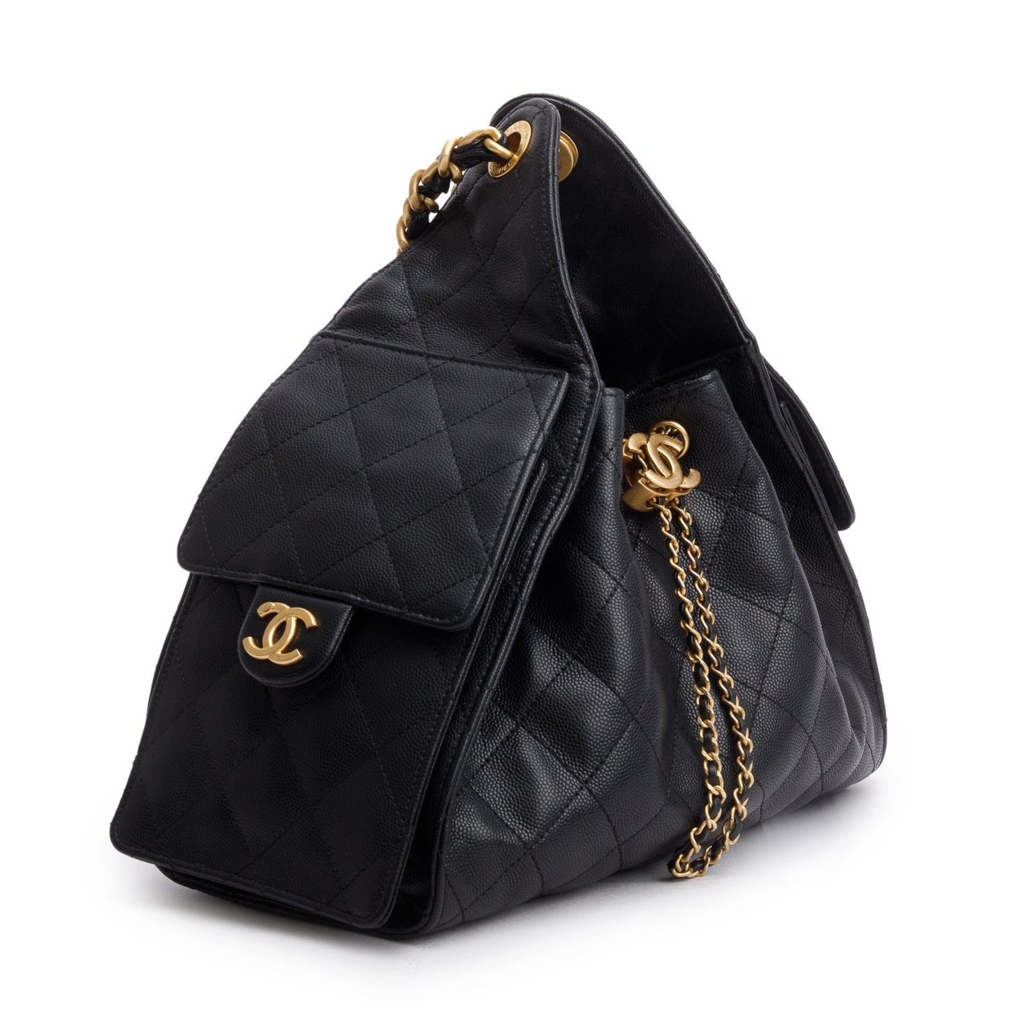 Chanel 2025 Black Caviar Leather 25 Small Bucket Bag