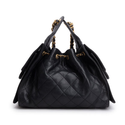 Chanel 2025 Black Caviar Leather 25 Small Bucket Bag