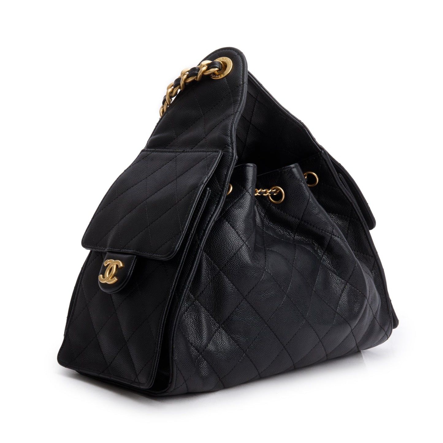 Chanel 2025 Black Caviar Leather 25 Small Bucket Bag