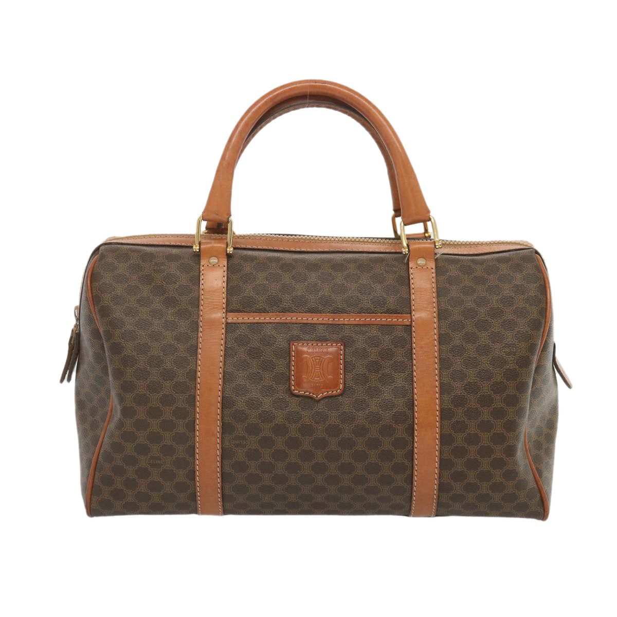 Luxury CELINE Macadam Canvas Boston Bag PVC Brown  68004