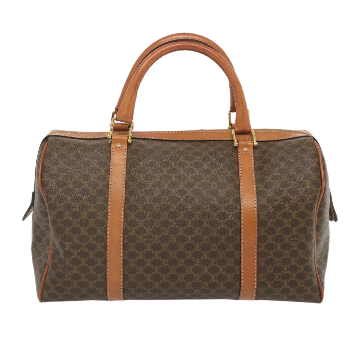 Luxury CELINE Macadam Canvas Boston Bag PVC Brown  68004