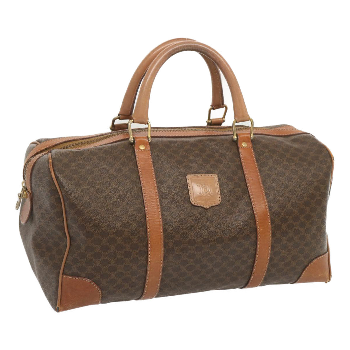 Luxury CELINE Macadam Canvas Boston Bag PVC Brown  68005