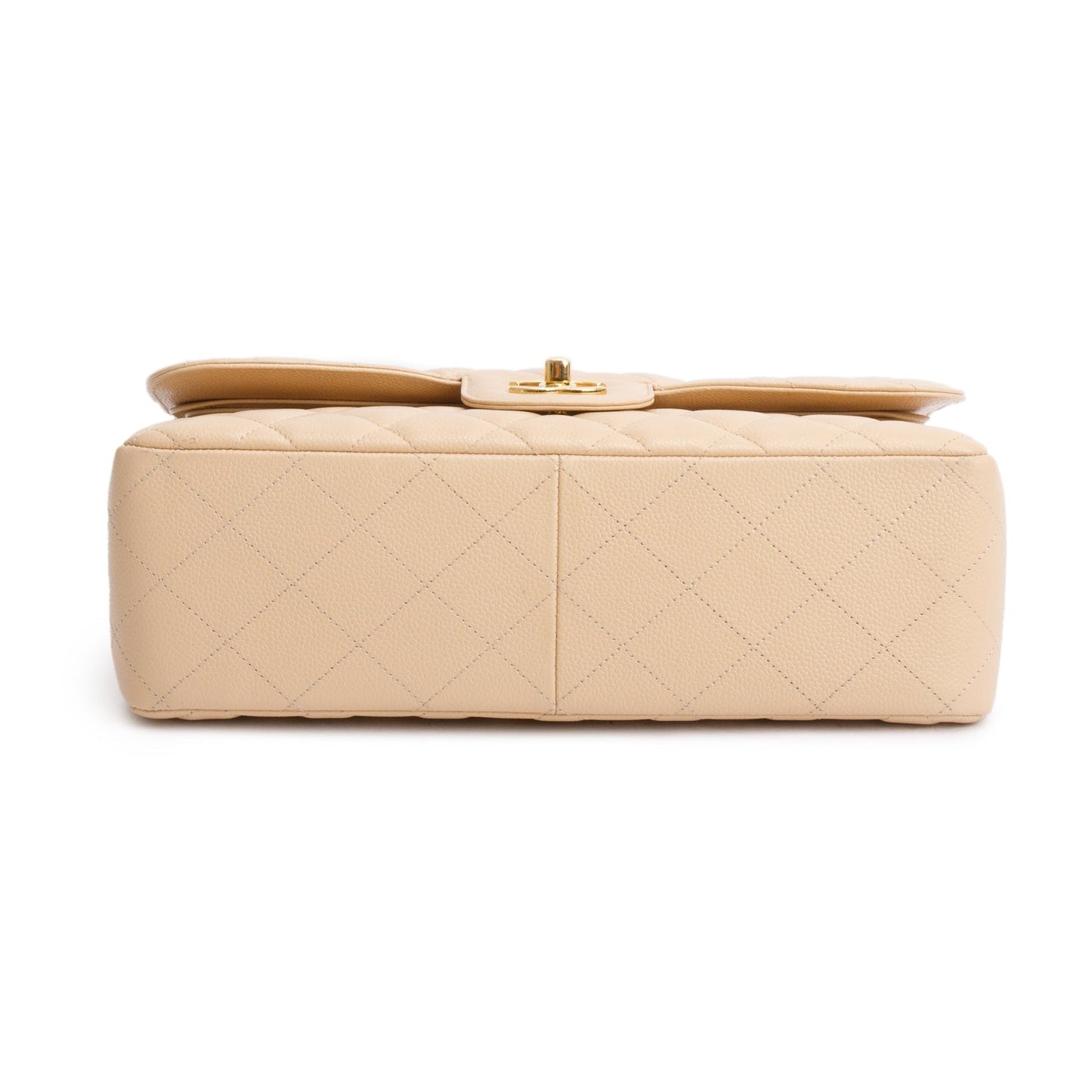 Chanel Beige Quilted Caviar Leather Classic Jumbo Double Flap Bag
