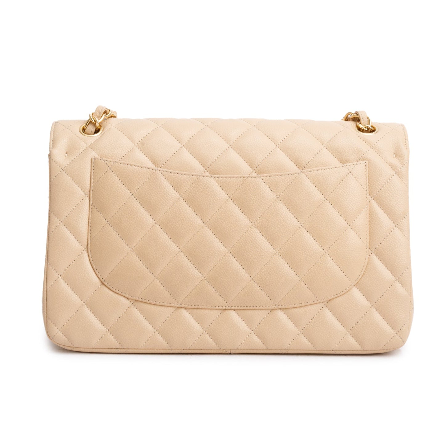 Chanel Beige Quilted Caviar Leather Classic Jumbo Double Flap Bag