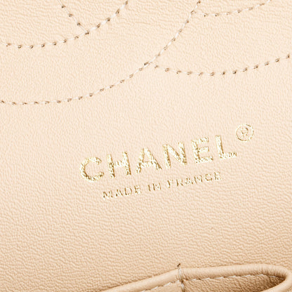 Chanel Beige Quilted Caviar Leather Classic Jumbo Double Flap Bag