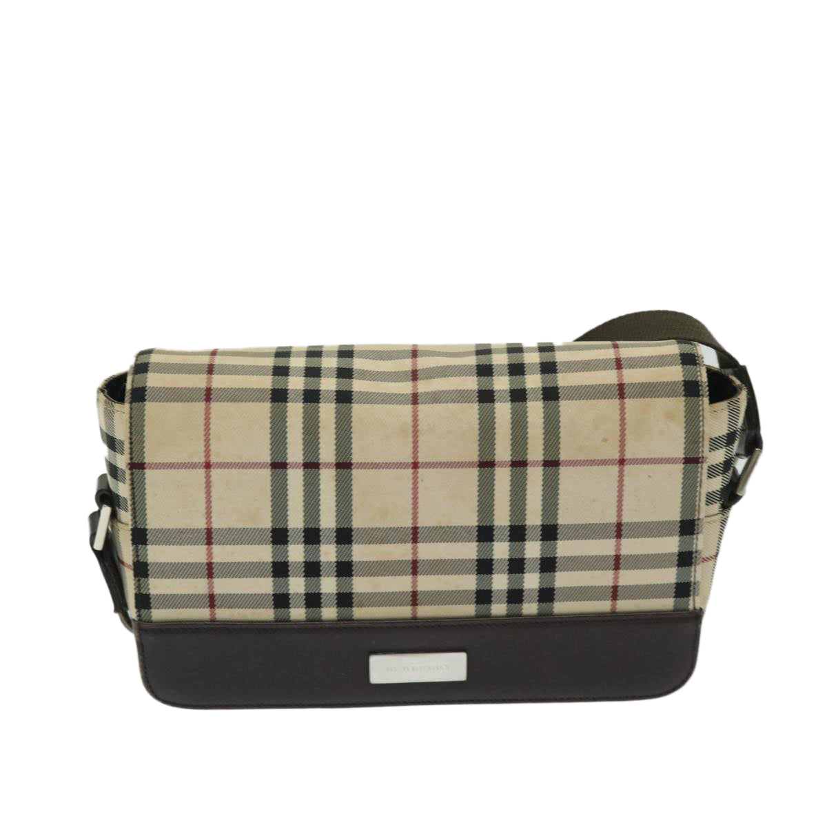 Luxury Burberry Nova Check Shoulder Bag Nylon Beige Auth 68013