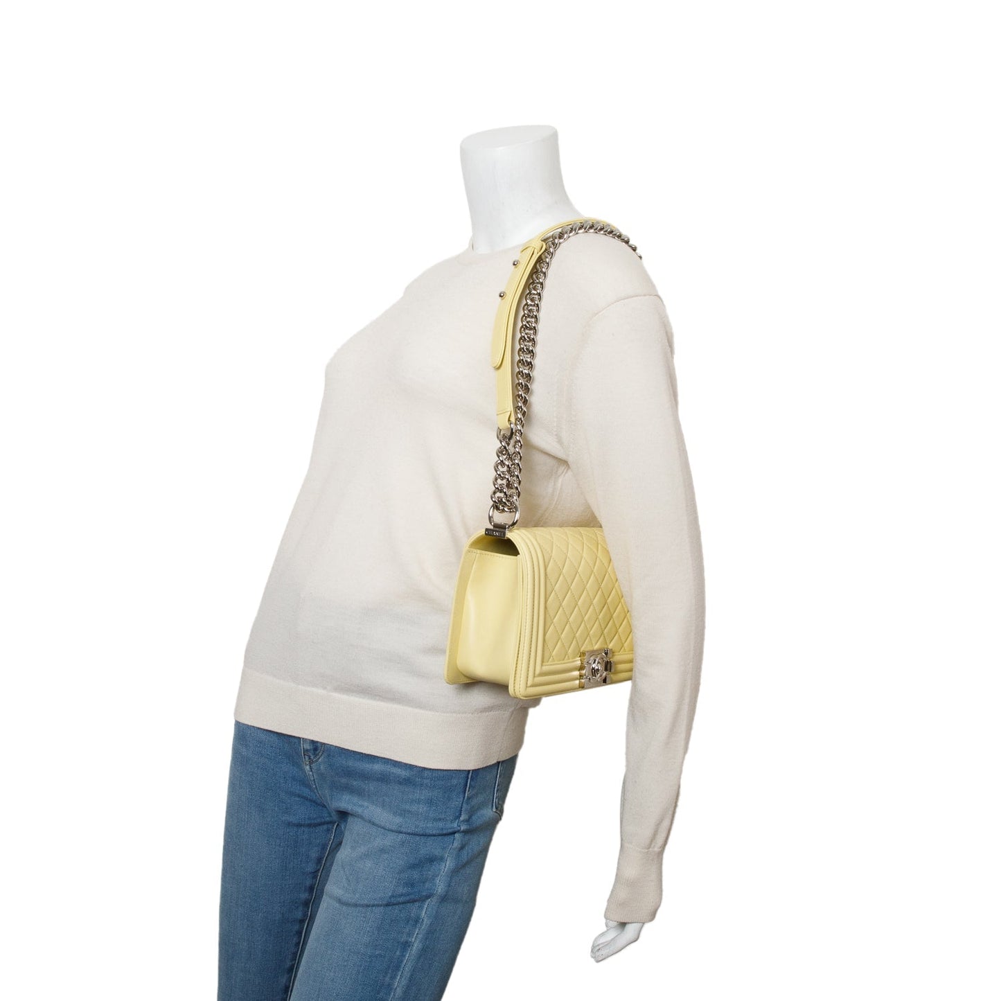 Chanel Yellow Quilted Lambskin Leather Medium Boy Bag