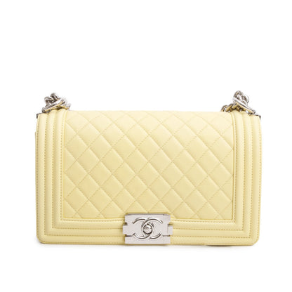 Chanel Yellow Quilted Lambskin Leather Medium Boy Bag