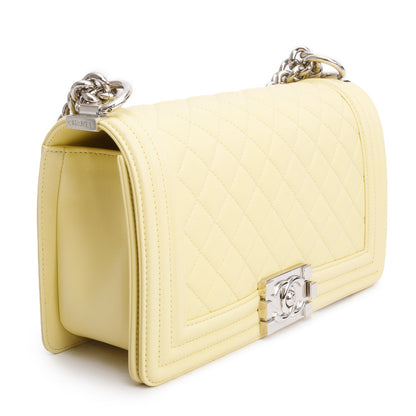 Chanel Yellow Quilted Lambskin Leather Medium Boy Bag
