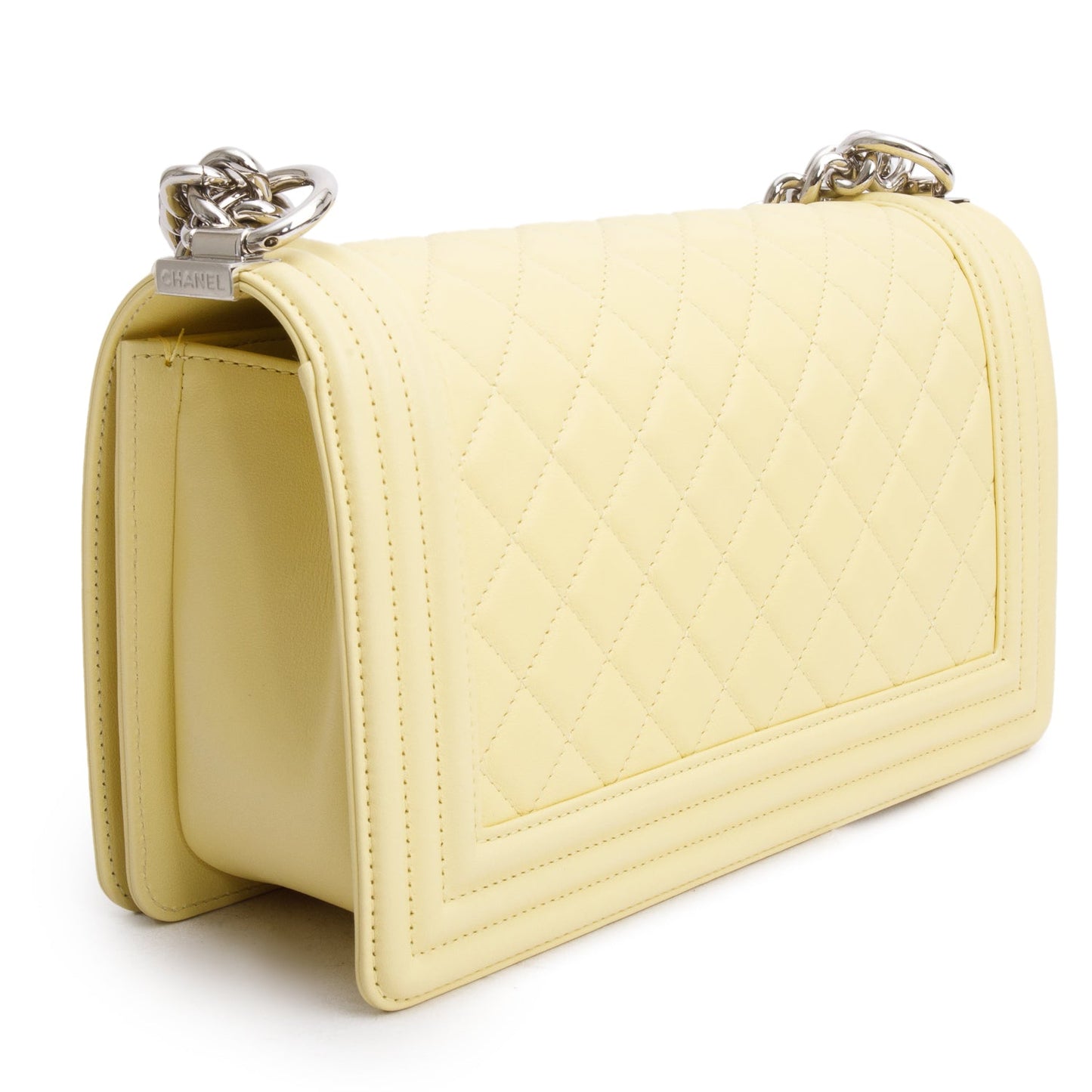 Chanel Yellow Quilted Lambskin Leather Medium Boy Bag
