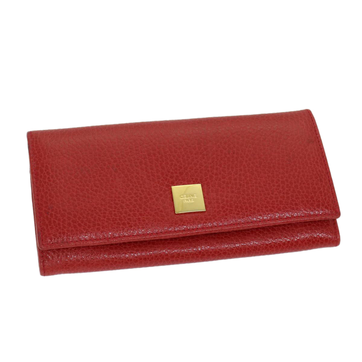 Luxury CELINE Wallet Leather Red Auth 68033