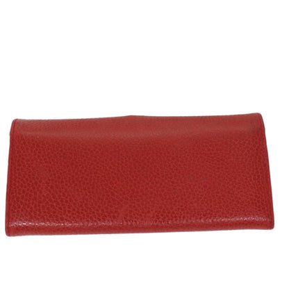 Luxury CELINE Wallet Leather Red Auth 68033