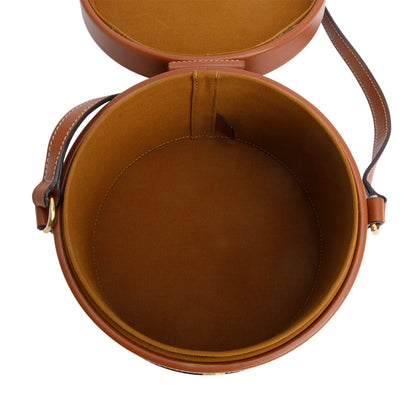 Celine 2020 Brown Calfskin Triomphe Canvas Medium Tambour Bag