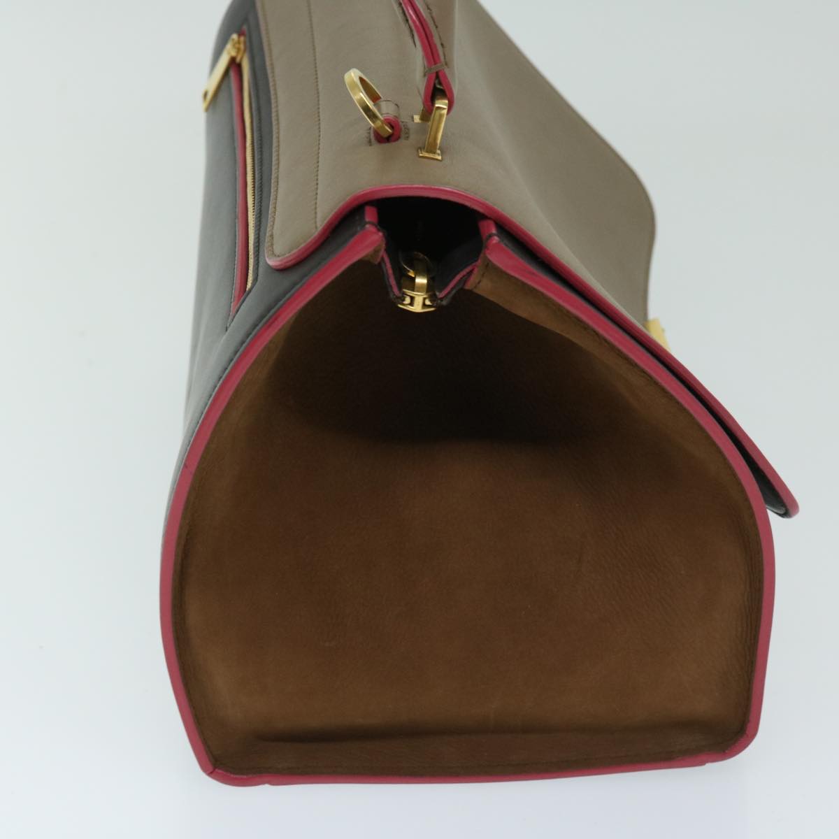 Luxury CELINE Trapeze Hand Bag Leather 2way Brown  68058