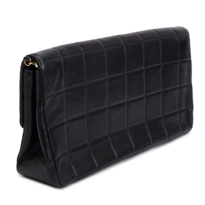 Chanel Vintage Black Lambskin Quilted Chocolate Bar Pearl Flap Bag