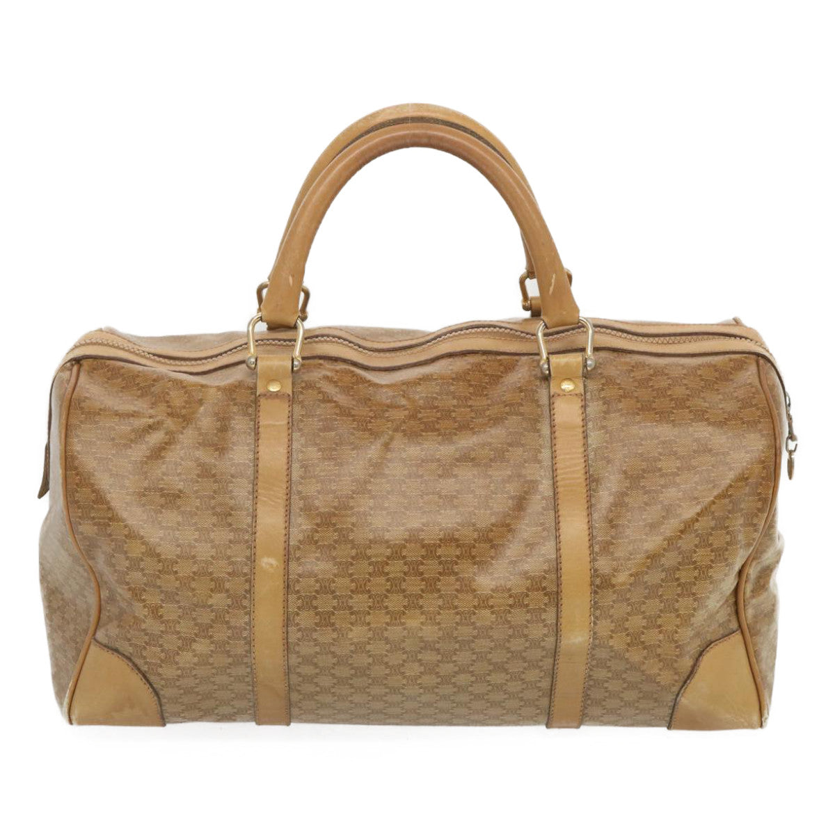 Luxury CELINE Macadam Canvas Boston Bag Beige  68079