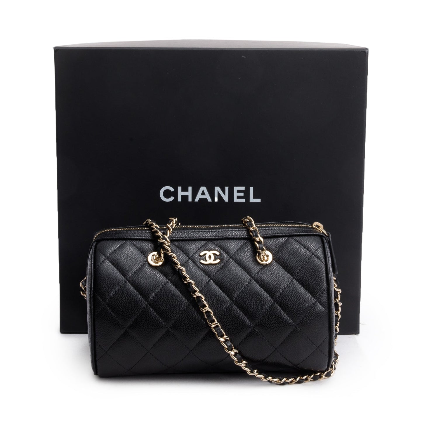 Chanel 2025 Black Caviar Quilted Leather Mini Bowling Bag