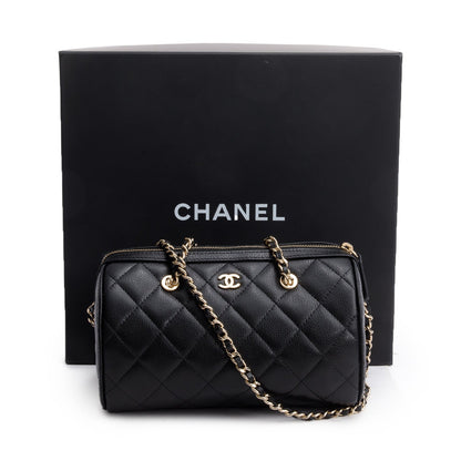 Chanel 2025 Black Caviar Quilted Leather Mini Bowling Bag