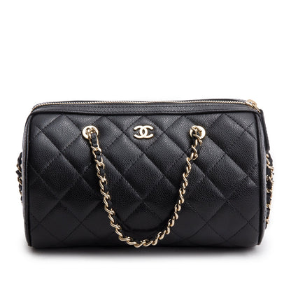 Chanel 2025 Black Caviar Quilted Leather Mini Bowling Bag