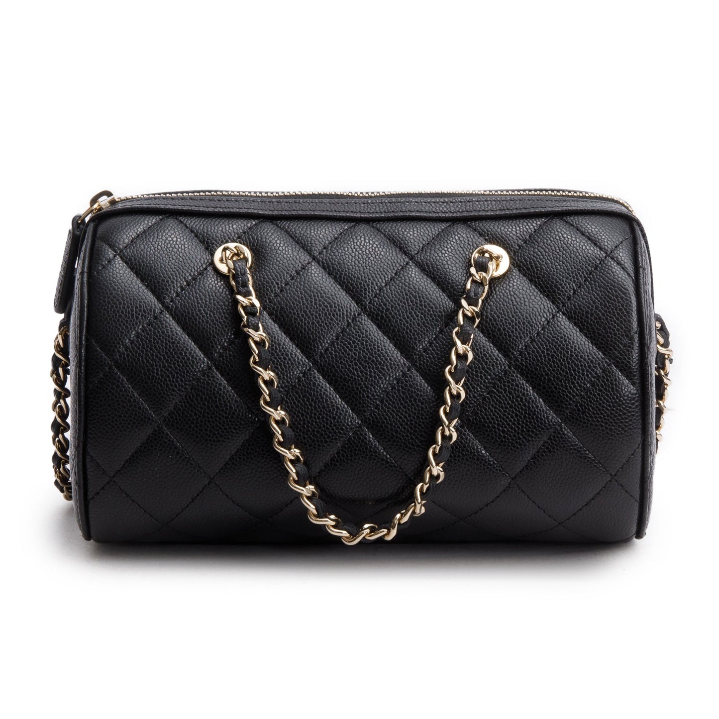 Chanel 2025 Black Caviar Quilted Leather Mini Bowling Bag