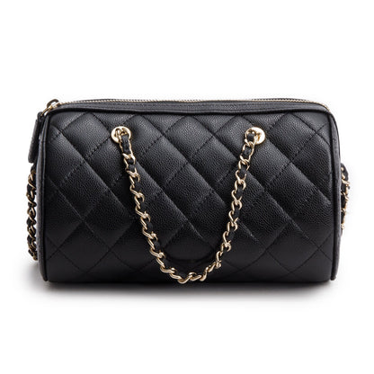 Chanel 2025 Black Caviar Quilted Leather Mini Bowling Bag