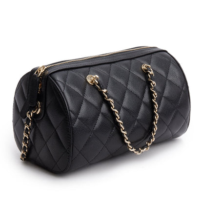 Chanel 2025 Black Caviar Quilted Leather Mini Bowling Bag
