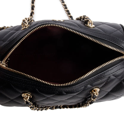 Chanel 2025 Black Caviar Quilted Leather Mini Bowling Bag