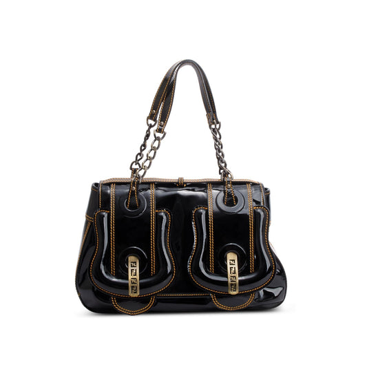Fendi Black Patent Leather B Shoulder Bag