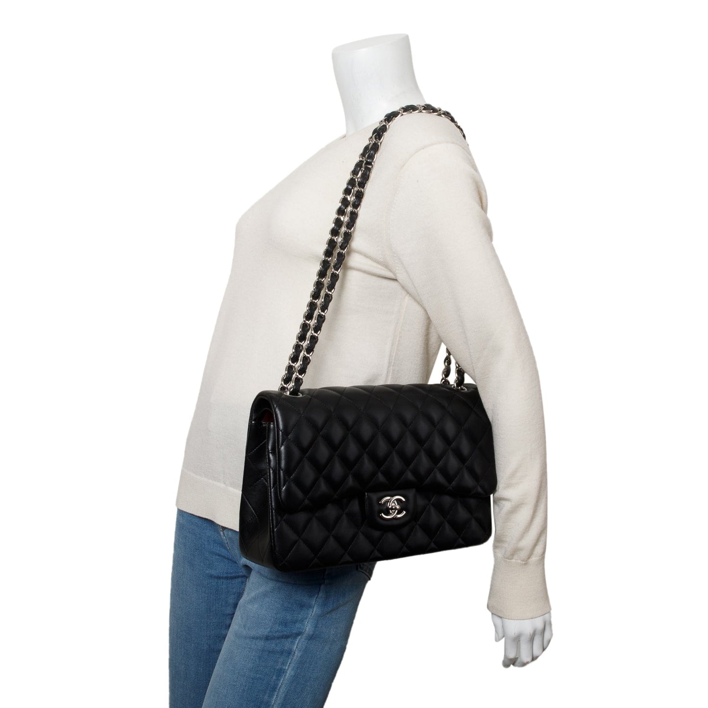 Chanel Black Quilted Lambskin Leather Jumbo Double Flap Bag