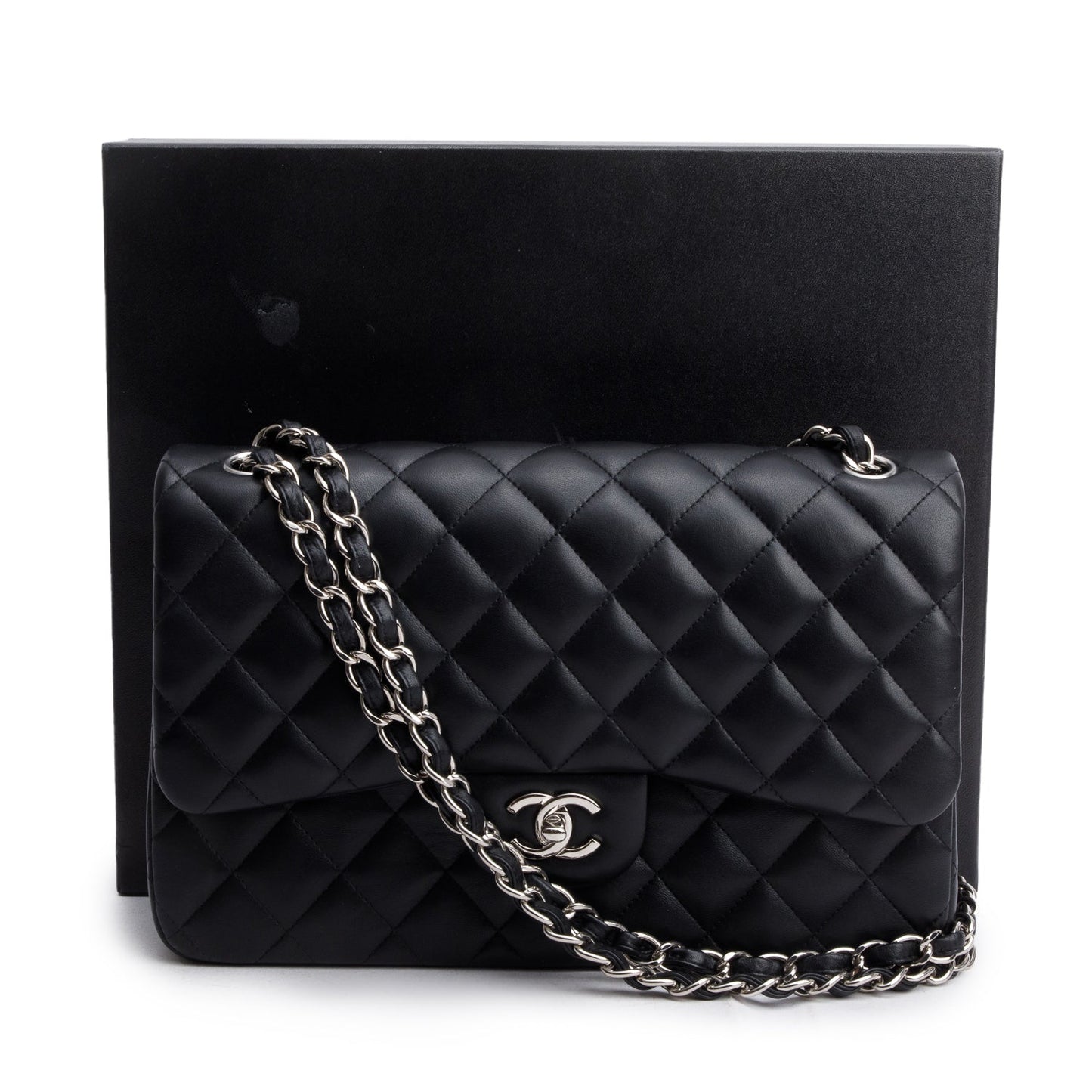 Chanel Black Quilted Lambskin Leather Jumbo Double Flap Bag