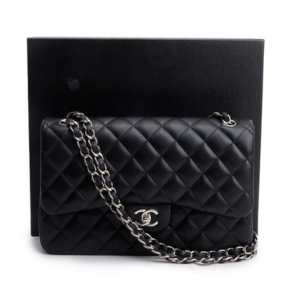 Chanel Black Quilted Lambskin Leather Jumbo Double Flap Bag
