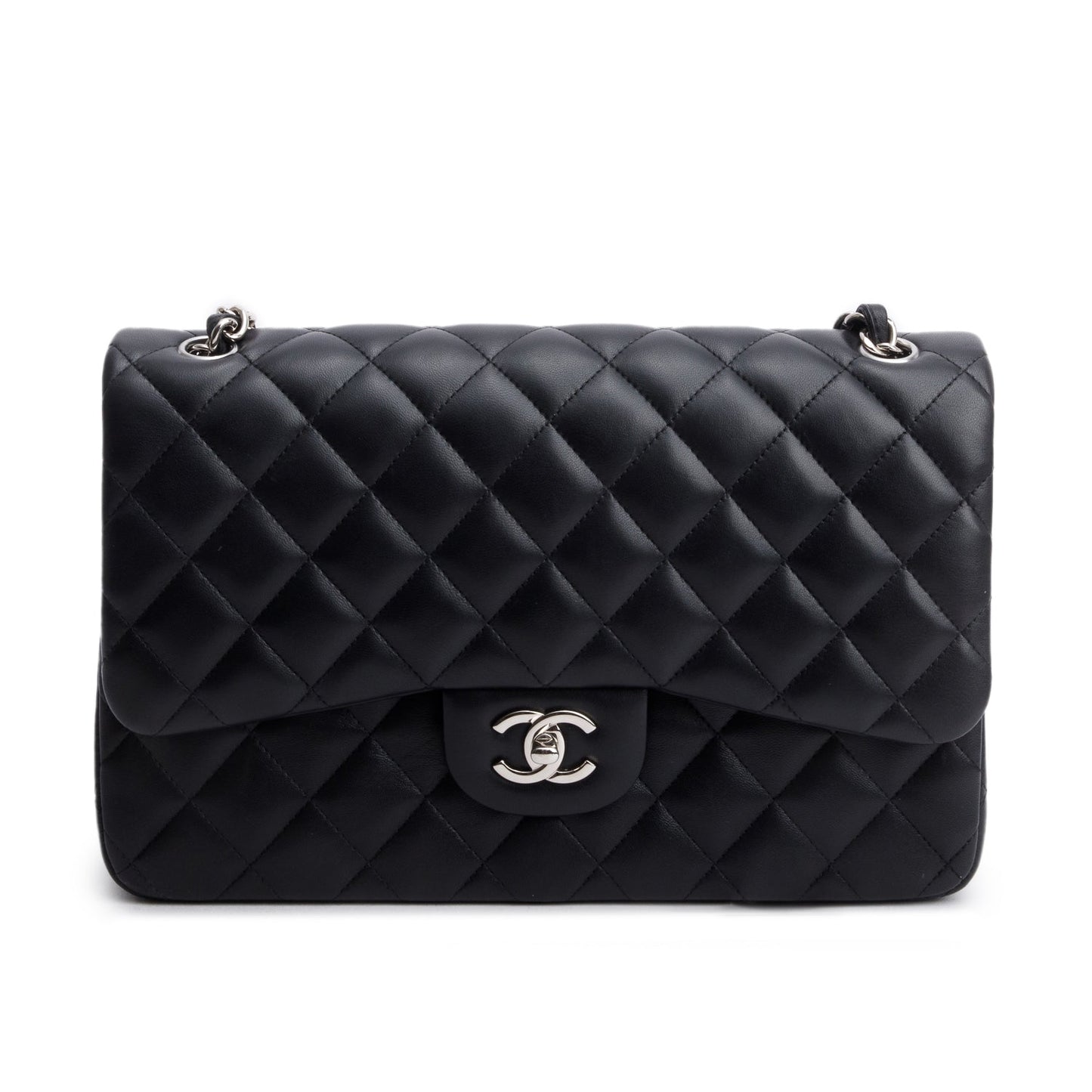Chanel Black Quilted Lambskin Leather Jumbo Double Flap Bag