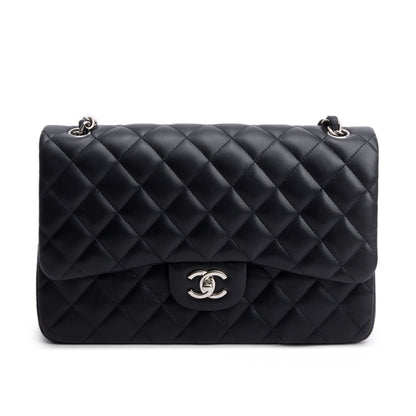 Chanel Black Quilted Lambskin Leather Jumbo Double Flap Bag