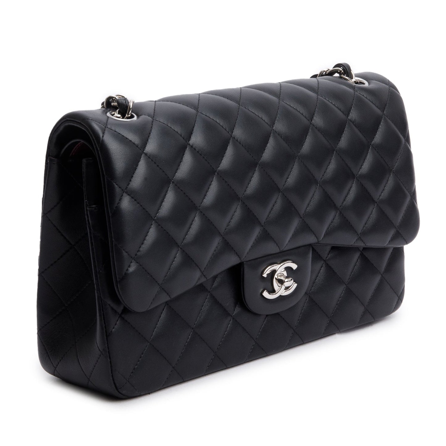 Chanel Black Quilted Lambskin Leather Jumbo Double Flap Bag