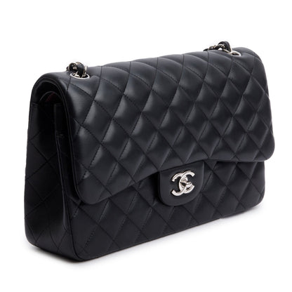 Chanel Black Quilted Lambskin Leather Jumbo Double Flap Bag