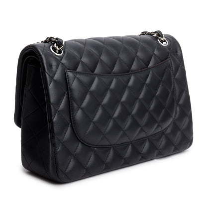 Chanel Black Quilted Lambskin Leather Jumbo Double Flap Bag