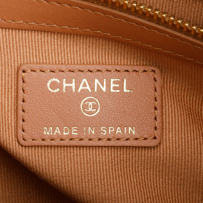 Chanel Beige Quilted Lambskin Leather Large 19 Pouch
