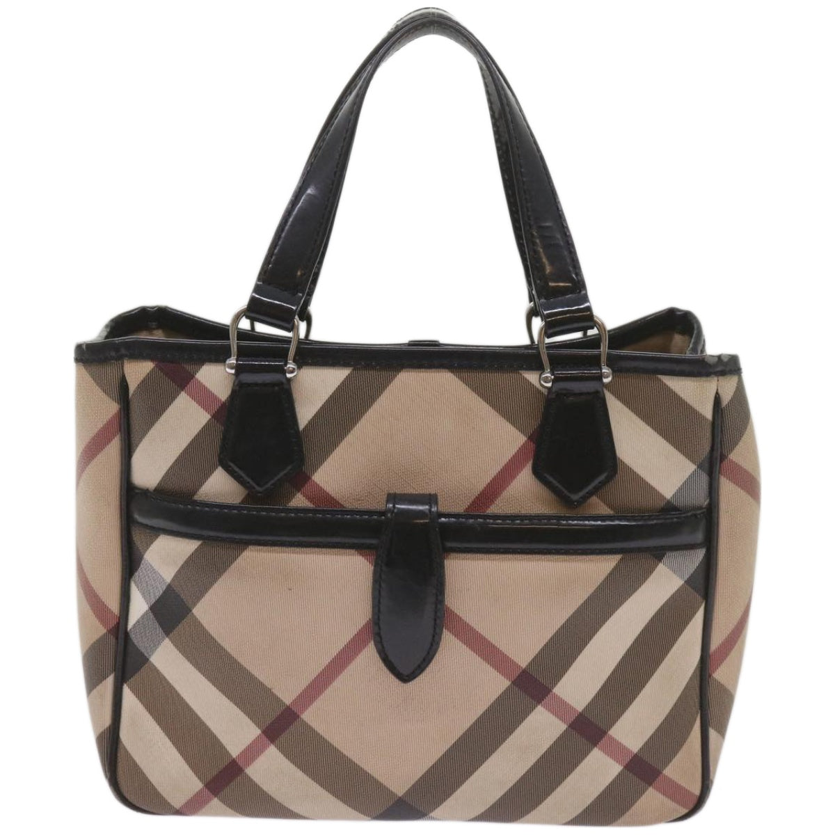 Luxury Burberry Nova Check Hand Bag PVC Beige Auth 68142