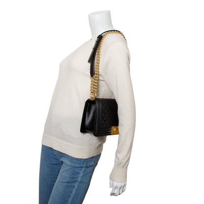 Chanel 2020 Black Caviar Quilted Medium Boy Flap Bag