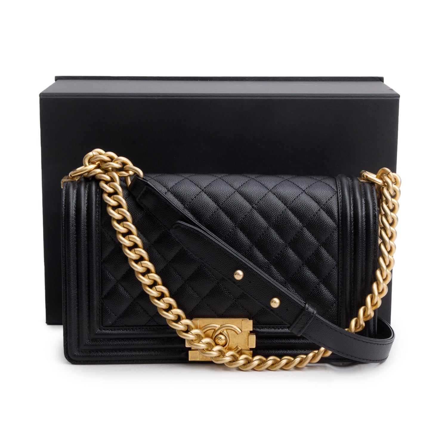 Chanel 2020 Black Caviar Quilted Medium Boy Flap Bag