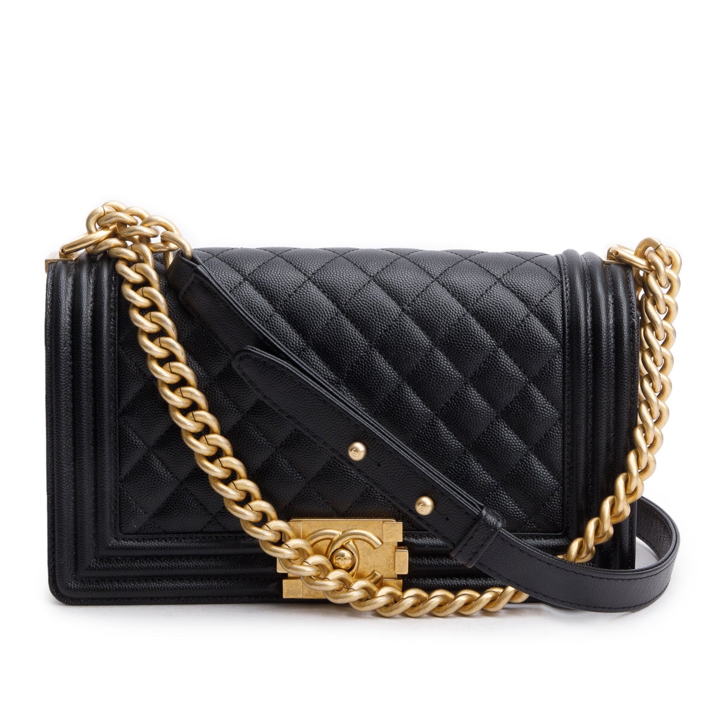 Chanel 2020 Black Caviar Quilted Medium Boy Flap Bag