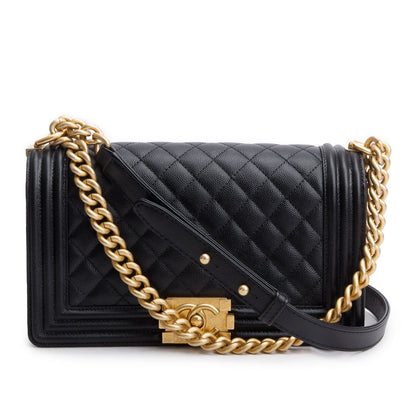Chanel 2020 Black Caviar Quilted Medium Boy Flap Bag