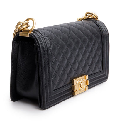 Chanel 2020 Black Caviar Quilted Medium Boy Flap Bag